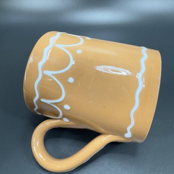 Pier 1 Coffee Mug Cup Brown Gingerbread White Swirl Mug Hand Painted Italy - Picture 9 of 11